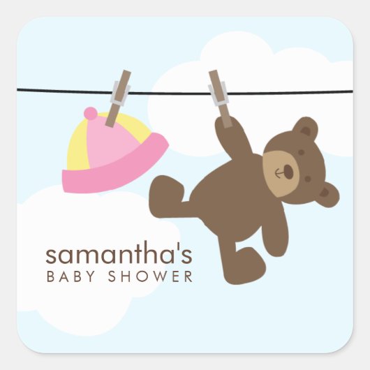 Sticker Carré Ligne de linge de bébé {rose} (Devant)