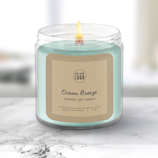 Sticker Carré Lignes de script Ajouter un logo Bordure Kraft Éti