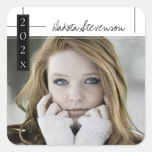 Sticker Carré Lignes noires et blanches minimes Merci photo Grad