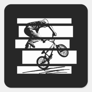 Sticker Carré Lignes urbaines Silhouette BMX Wheelie