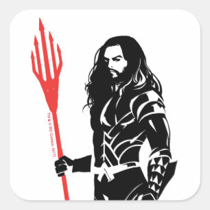Sticker Carré Ligue de Justice Aquaman Pose Noir Pop Art