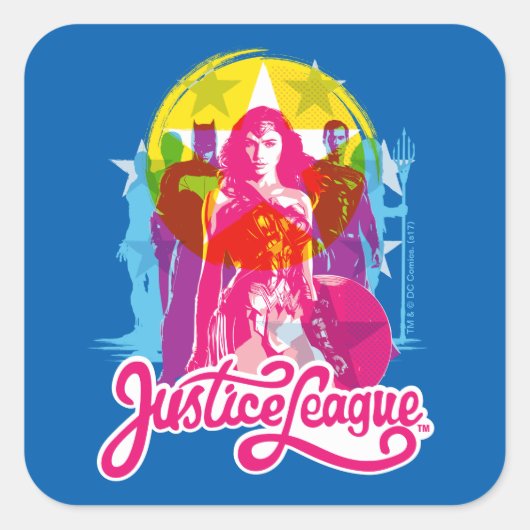 Sticker Carré Ligue de Justice | Retro Group & Logo Pop Art (Devant)