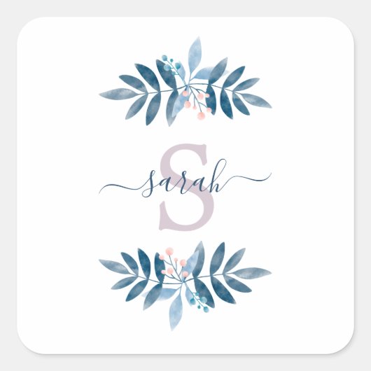Sticker Carré Lilac Aquarelle Florale Monogramme (Devant)