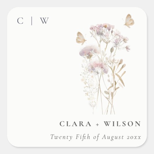 Sticker Carré Lilac Boho Fleur sauvage Fern Mariage botanique (Devant)