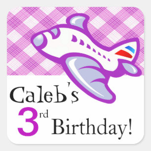 Sticker Carré Lilas du cadeau   d'anniversaire d'avion de