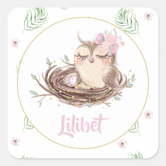 Sticker Carré Lilibet Owl Baby Girl Douche (Devant)