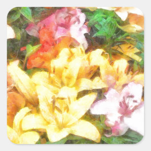 Sticker Carré Lilies Love and Light Watercolor