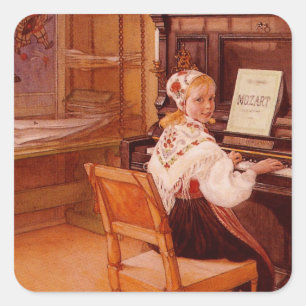 Sticker Carré Lillanna Pratiquer Mozart sur Piano