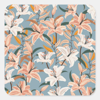 Sticker Carré Lily Floral Blue Vintage Print