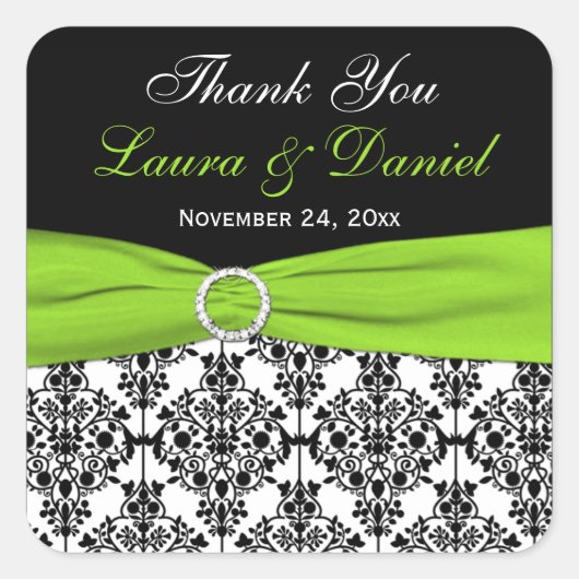 Sticker Carré Lime, Blanc et Black Mariage damassé Favoriser (Devant)