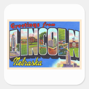 Sticker Carré Lincoln Nebraska NE Vintage Grande lettre carte po