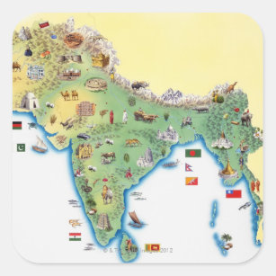 Sticker Carré L'Inde, carte avec la représentation