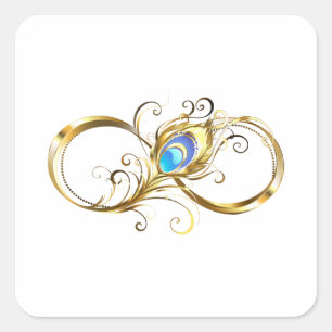 Sticker Carré L'infini avec plume de paon dorée