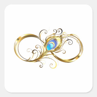 Sticker Carré L'infini avec plume de paon dorée