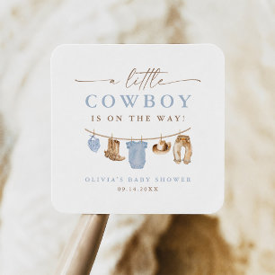 Sticker Carré Linge de bébé bleu Little Cowboy Baby Shower