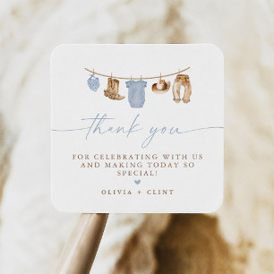Sticker Carré Linge de bébé bleu Little Cowboy Baby Shower
