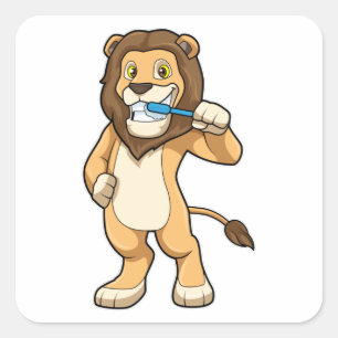 Sticker Carré Lion avec brosse à dents