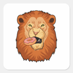 Sticker Carré Lion avec Donut