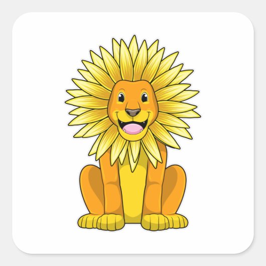 Sticker Carré Lion avec Fleur de tournesol (Devant)