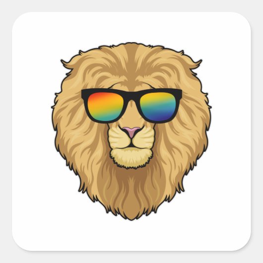 Sticker Carré Lion avec lunettes de soleil (Devant)