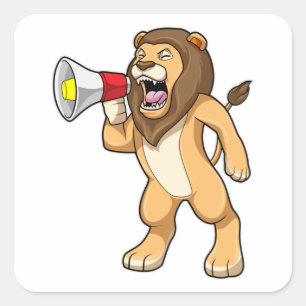 Sticker Carré Lion avec microphone