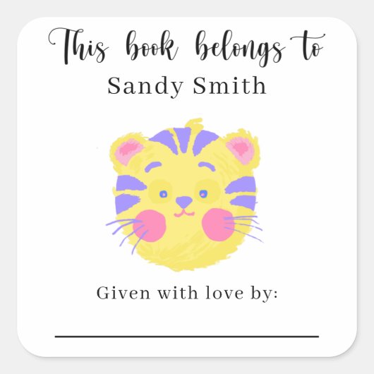 Sticker Carré Lion - Ce livre appartient avec message (Devant)