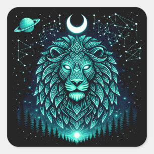 Sticker Carré Lion Céleste – Galaxie de la Faune du Roi Cosmique