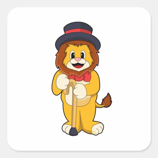 Sticker Carré Lion comme Gentleman avec Casquette (Devant)