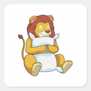 Sticker Carré Lion dormant avec Coussin