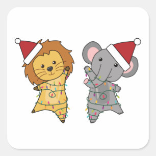 Sticker Carré Lion Elephant Fée de Noël Lumières mignons Animaux