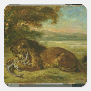 Sticker Carré Lion et alligator, 1863