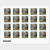 Sticker Carré Lion Et Cub (Feuille)
