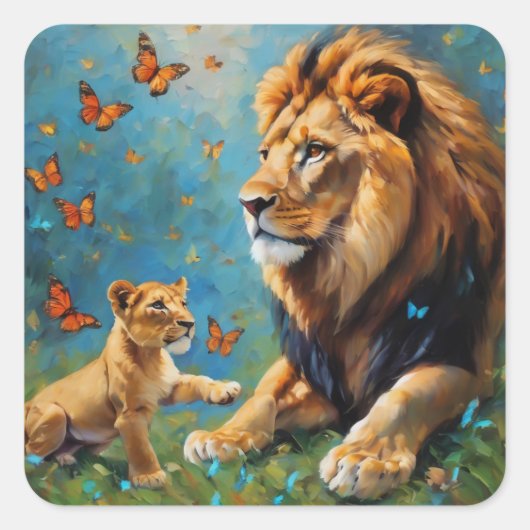 Sticker Carré Lion Et Cub (Devant)