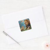 Sticker Carré Lion Et Cub (Enveloppe)