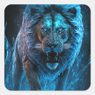 Sticker Carré Lion feu bleu