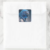 Sticker Carré Lion feu Flames bleu (Sac)
