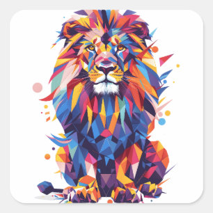 Sticker Carré Lion géométrique coloré