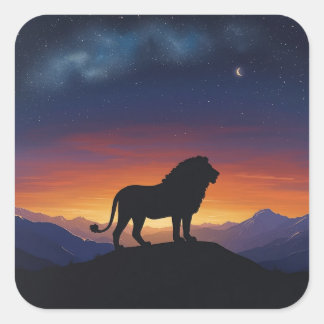Sticker Carré Lion majestueux sous le ciel étoilé – Timeless