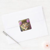 Sticker Carré Lion mignon bébé avec fleurs roses Graphique (Enveloppe)