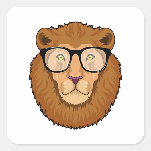 Sticker Carré Lion Nerd avec lunettes (Devant)