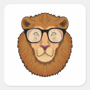 Sticker Carré Lion Nerd avec lunettes