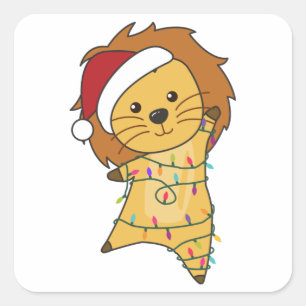 Sticker Carré Lion Noël Neige Animaux d'hiver Lions