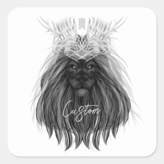 Sticker Carré Lion noir avec couronne Antlers et monogramme (Devant)