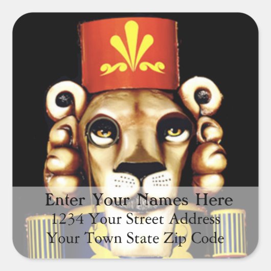 Sticker Carré Lion Nutcracker Adresse de retour de Noël (Devant)