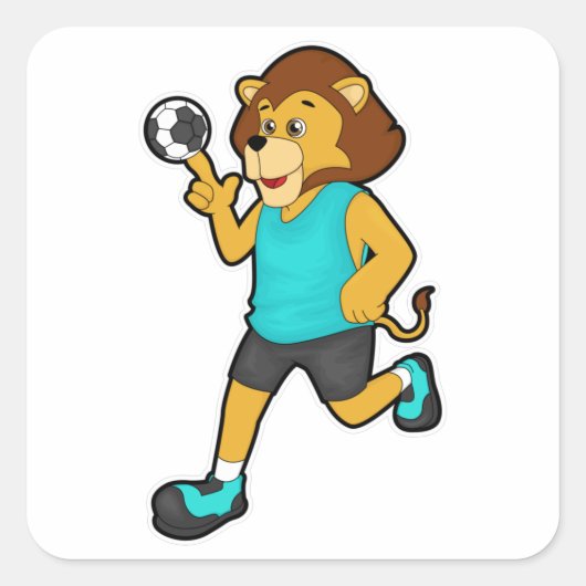 Sticker Carré Lion sur Handball avec Handball (Devant)