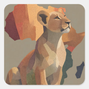 Sticker Carré Lionesse géométrique en mosaïque avec carte de l'A