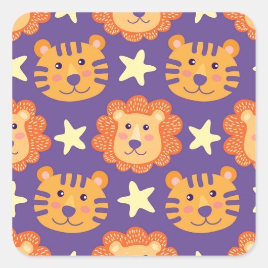 Sticker Carré Lions et tigres de dessin : Vintage (Devant)