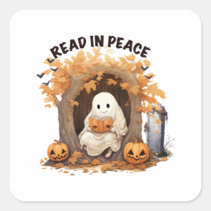 Sticker Carré Lire en paix fantôme Boo