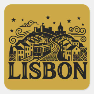 Sticker Carré Lisbonne Lisboa Portugal Voyage Minimaliste