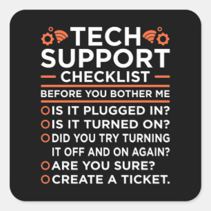 Sticker Carré Liste de contrôle du support technique Programmeur